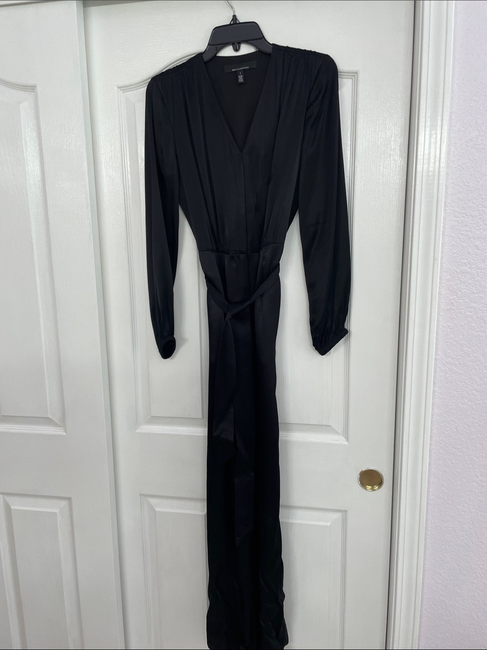 White House Black Market Black Long-Sleeve Wrap Jumpsuit